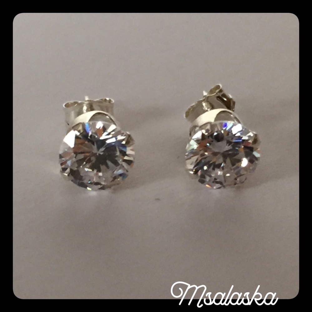 Sterling Silver Clear CZ Stud Earrings